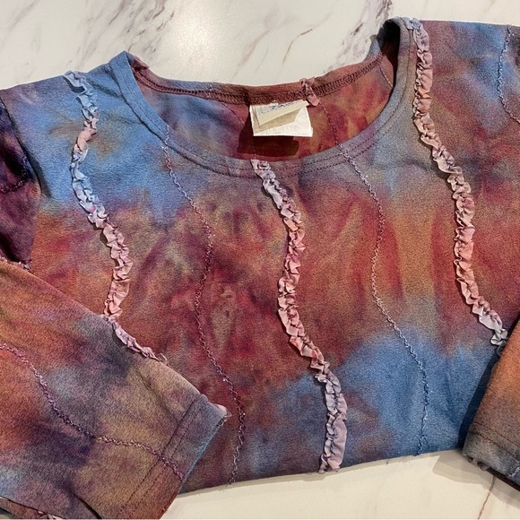 Vintage 725 Originals crop top stretchy tyedye shimmer ruffle made in Canada - Picture 3 of 6